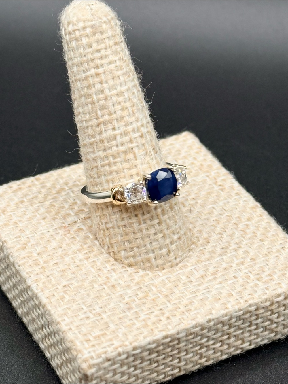 Gem Stone King Sapphire Moissanite Sterling Silver and 10k Gold Ring Size 5 1/4